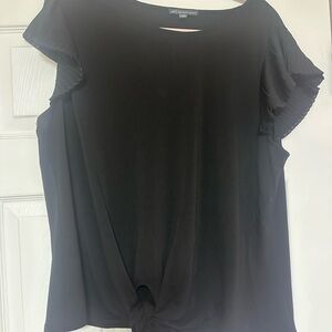 Adrianna Papell Elegant Black Top with Pleated Sleeves